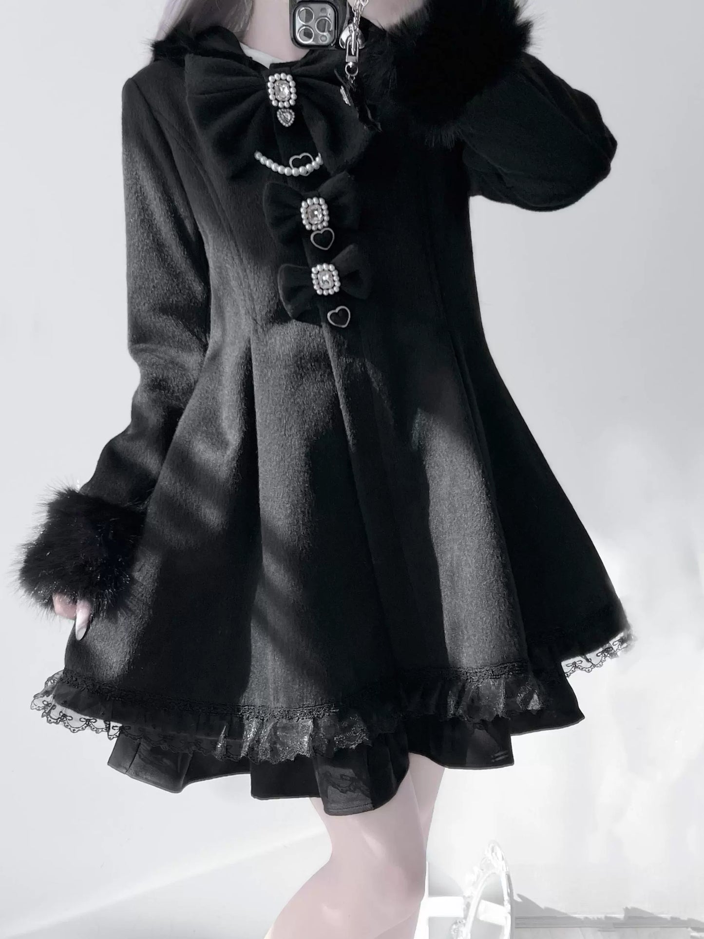 Bow Fur Trim Coat UND0034
