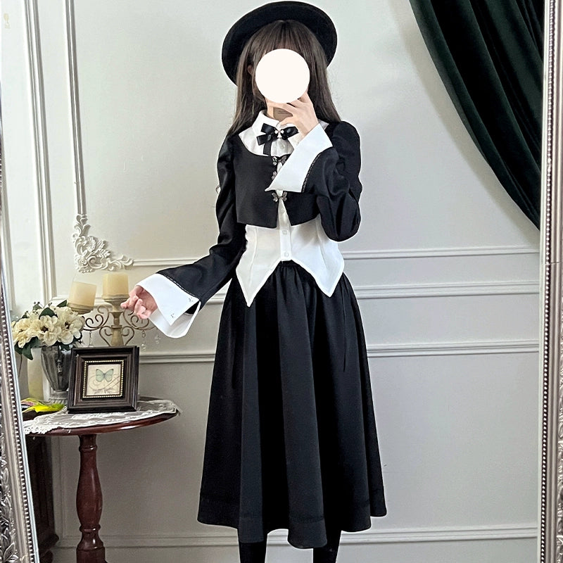 Gothic Style Black Long Skirt Slim Two-Piece Suit LAL0095