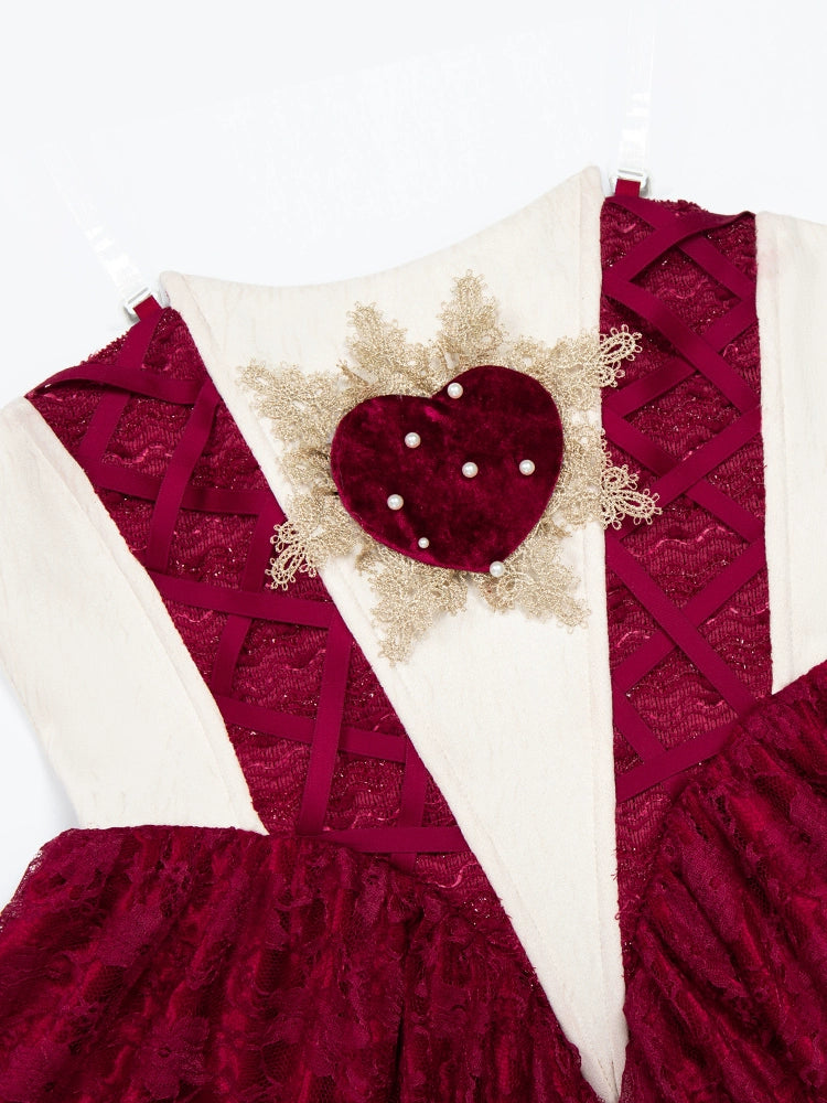 White Red Velvet Princess Dress WIT0275