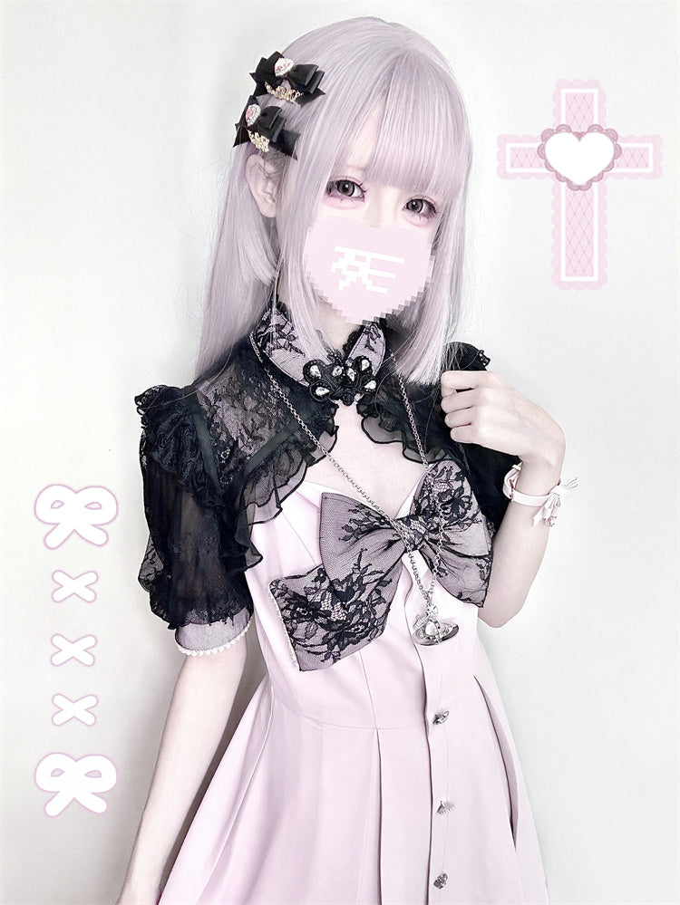 Lace Short Cardigan Short Sleeve Camisole Dress BOX0021