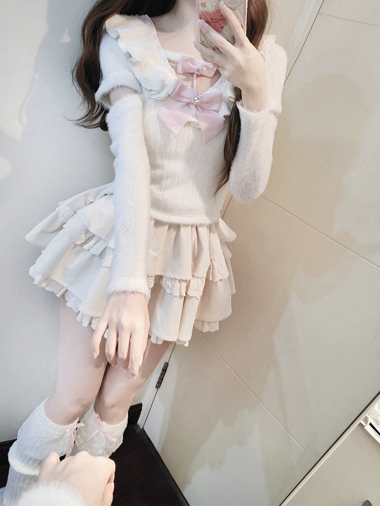 Sweet Soft Fluffy Top and Skirt Two-Piece LAL0113