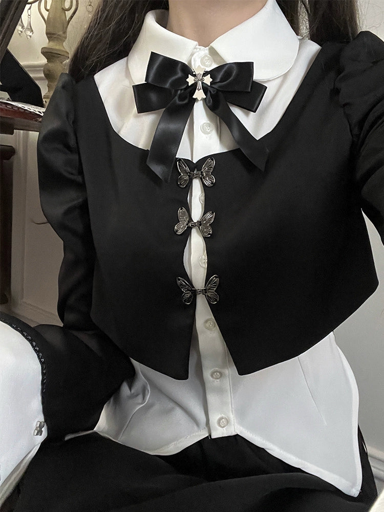 Gothic Style Black Long Skirt Slim Two-Piece Suit LAL0095