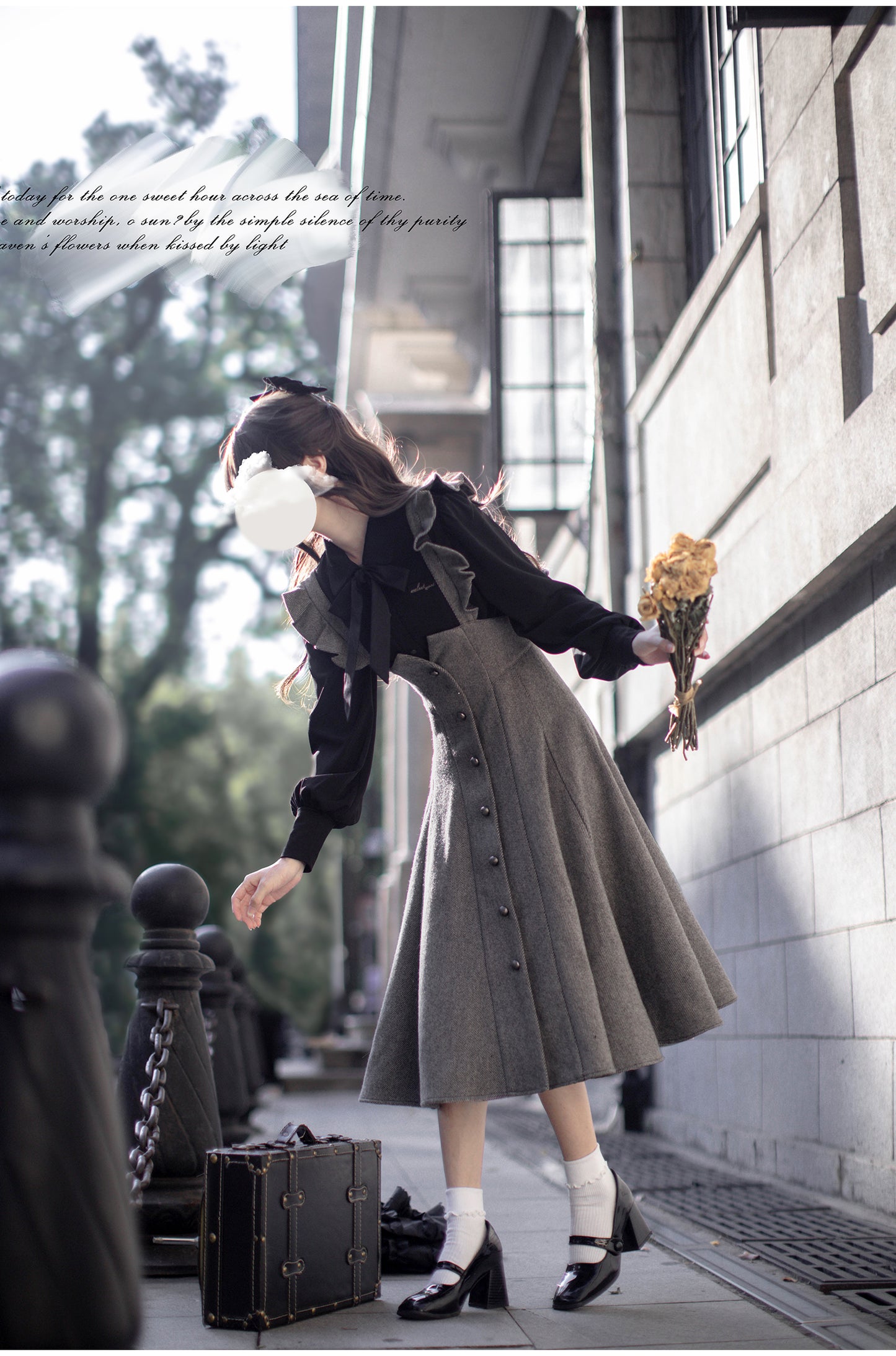 Elegant Gray High Waist Suspender Skirt HUT0034