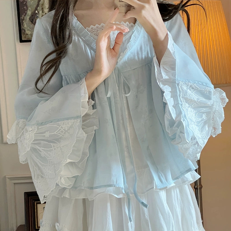Faux Two-Piece Top Layered Shirt & White Cake Skirt LAL0092