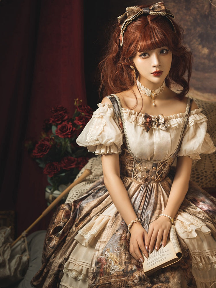 Classic Retro Picture Suspender Skirt CHE0011