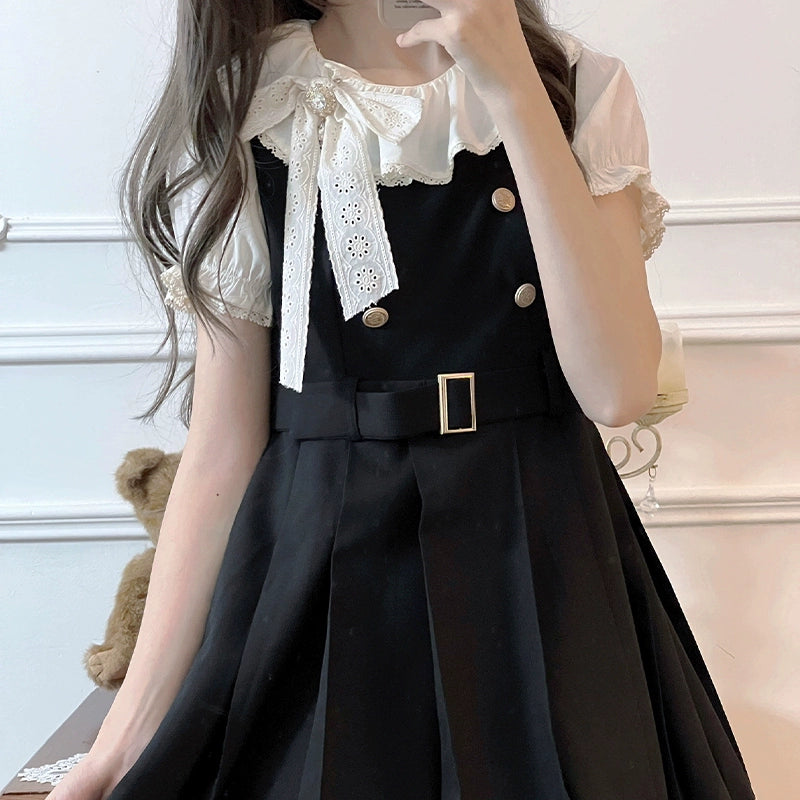 Black Pleats Suspender Dress LAL0085