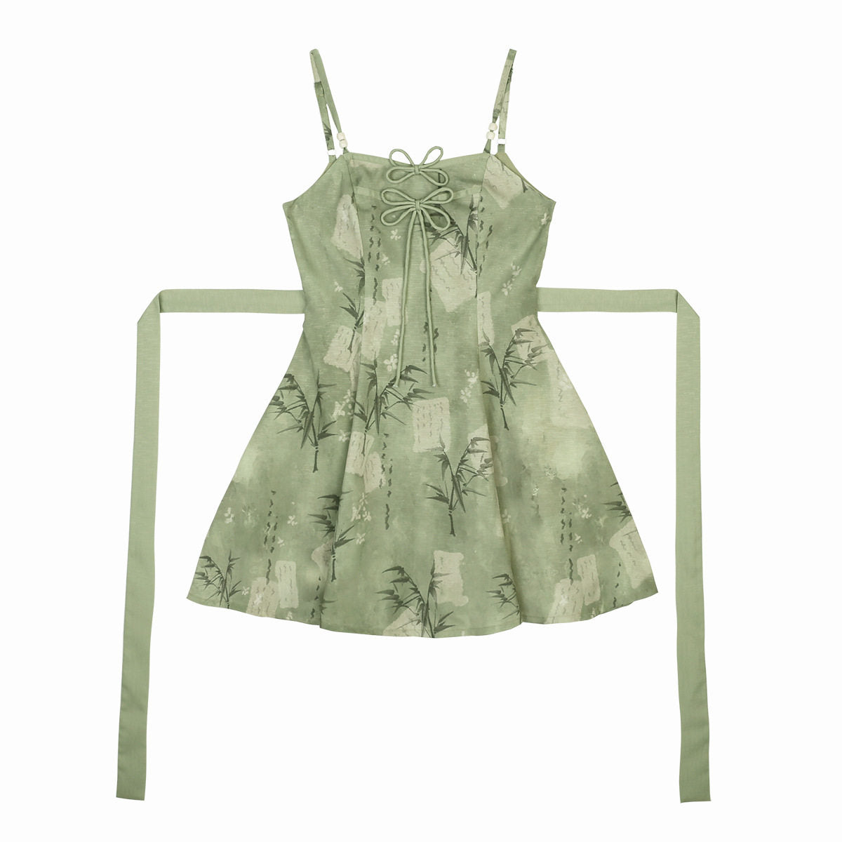 Bamboo Print Chinese Style Sundress With Sheer Cardigan YOU0281