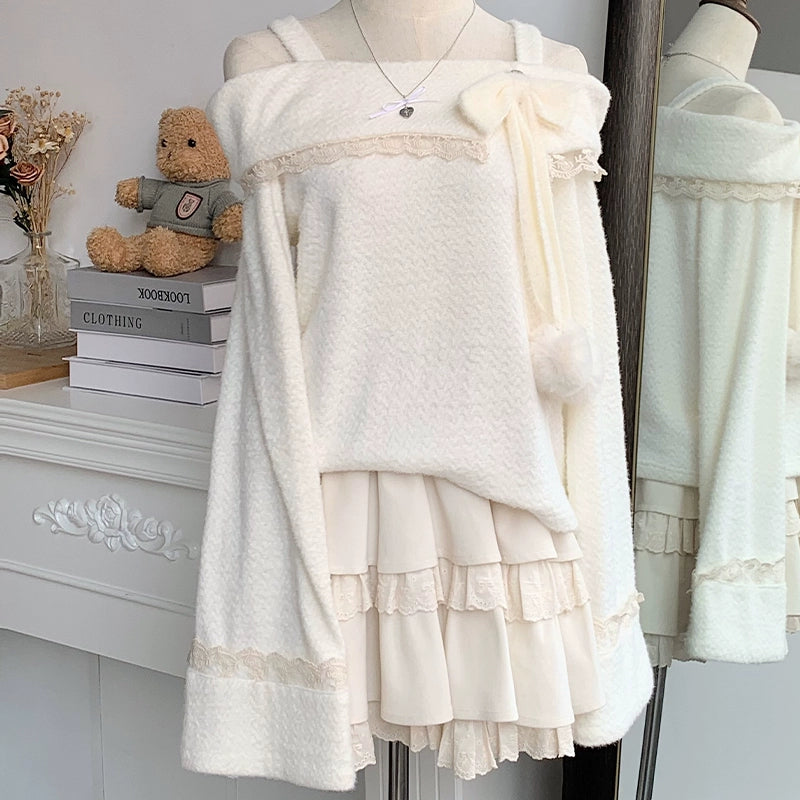 Off-Shoulder Fluffy Sweater and Skirt LAL0097
