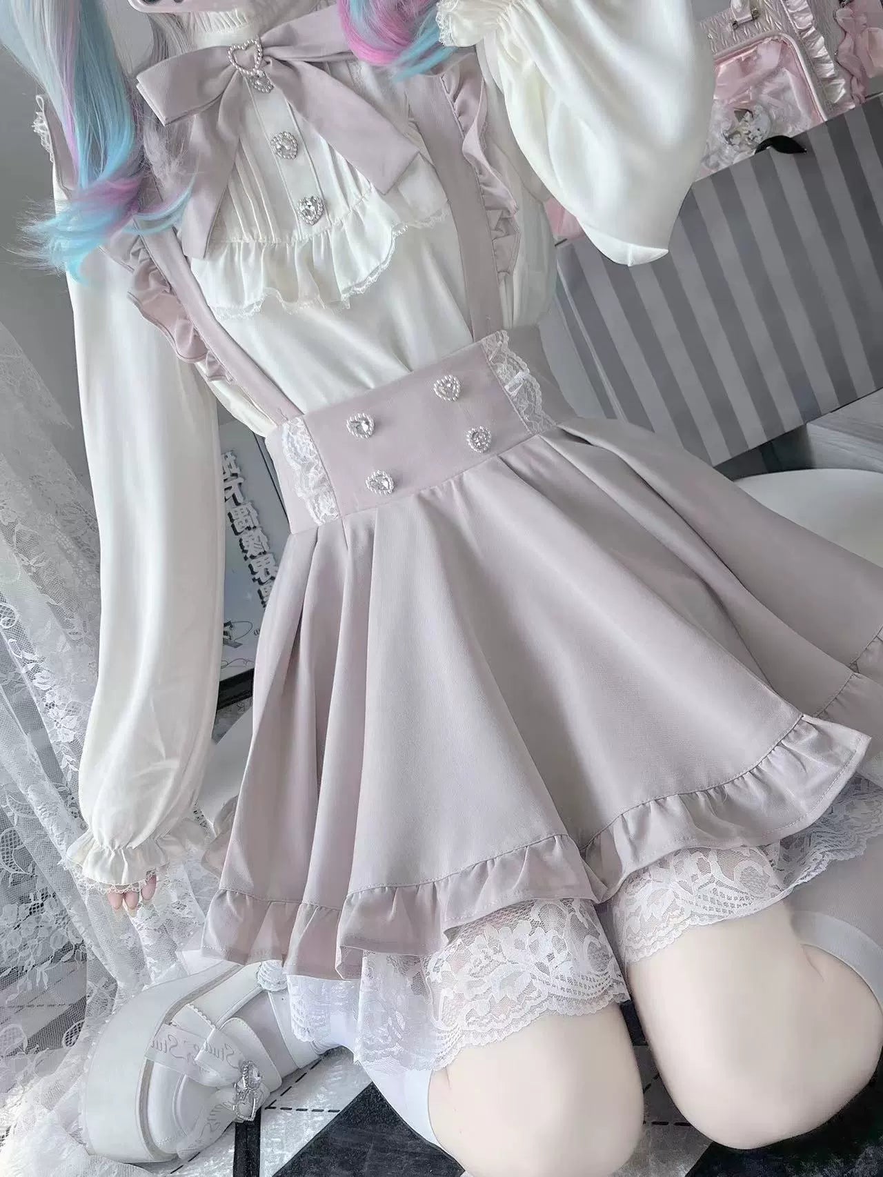 Pastel Color Suspender Skirt UND0038