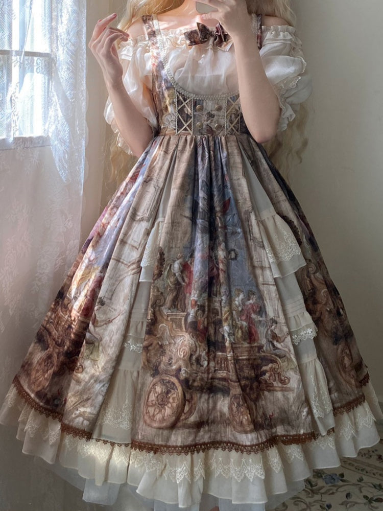Classic Retro Picture Suspender Skirt CHE0011