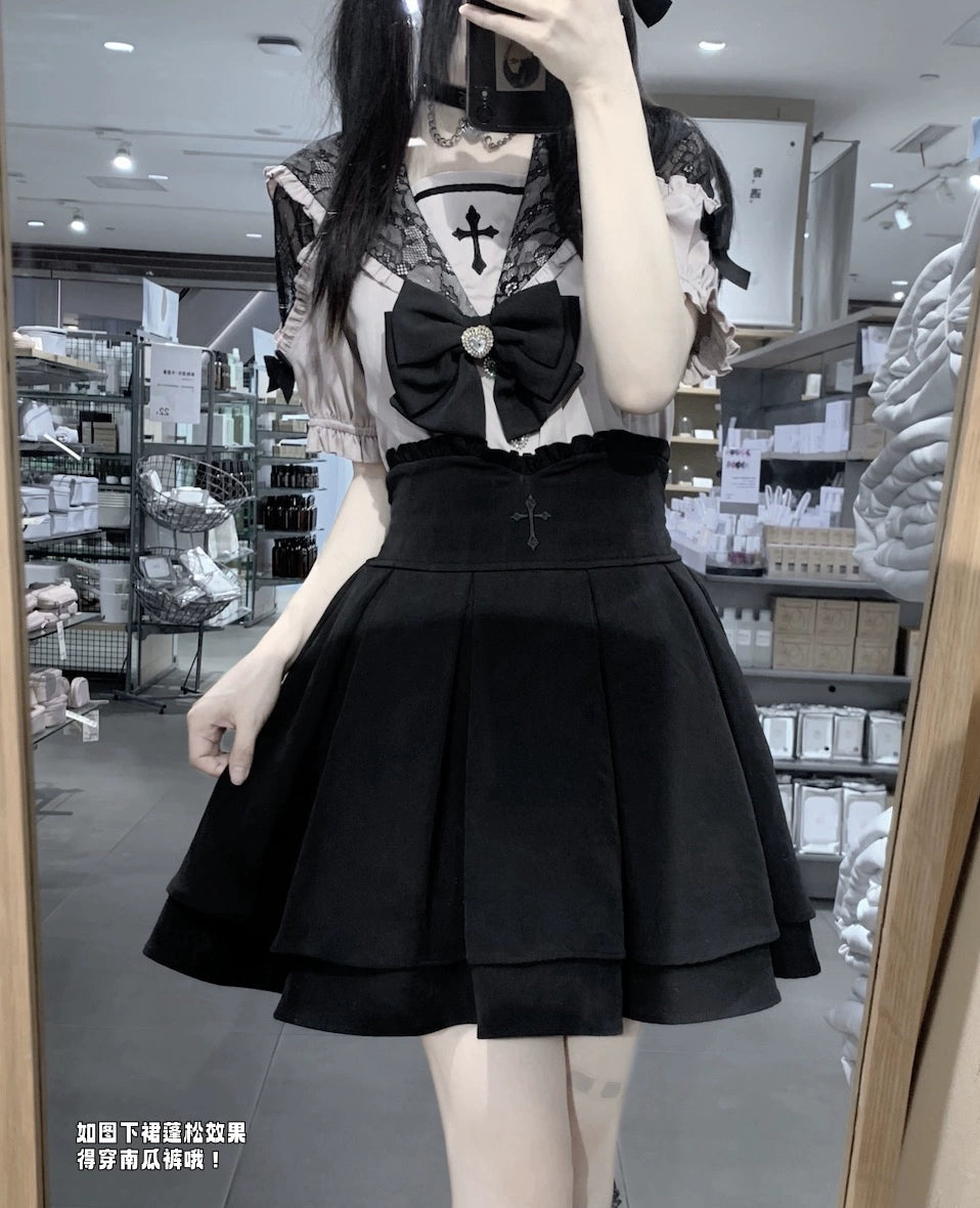 Cross Print Lace Collar Dress MIL0005