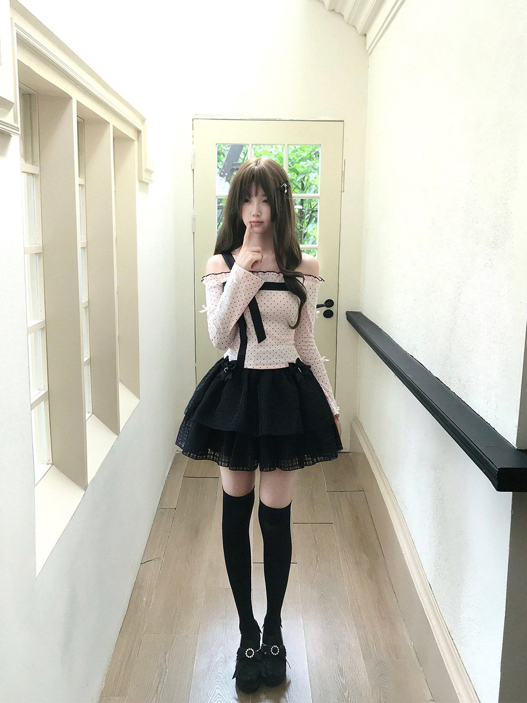 Checkered Tiered Puff Midi Skirt LAL0212