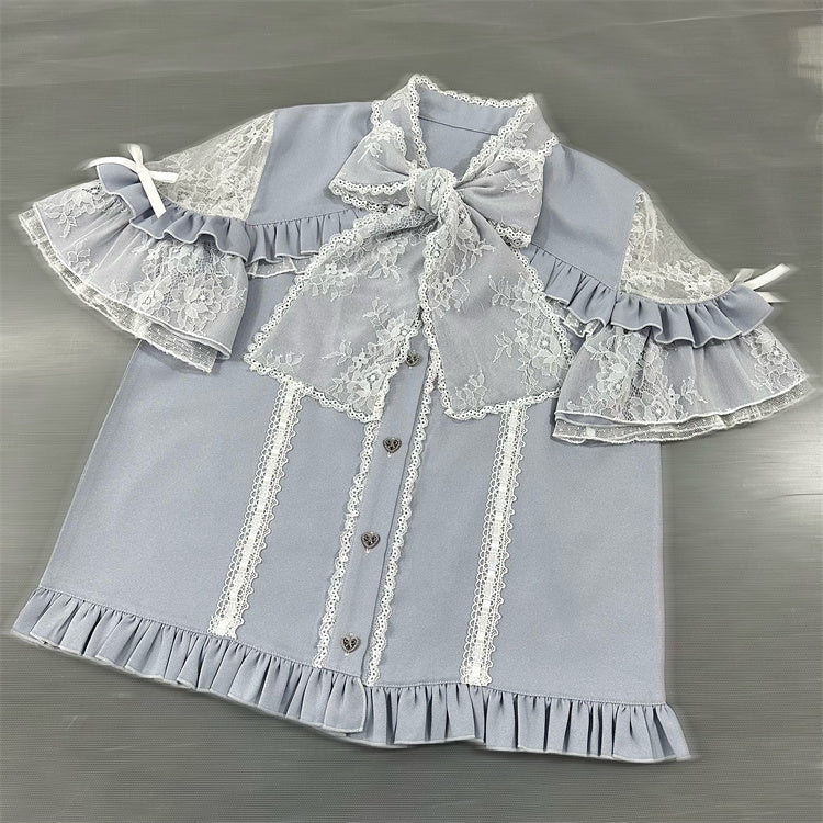 Lace Ribbon Off-Shoulder Short Sleeve Shirt BOX0011