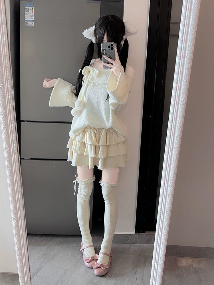 Off-Shoulder Fluffy Sweater and Skirt LAL0097