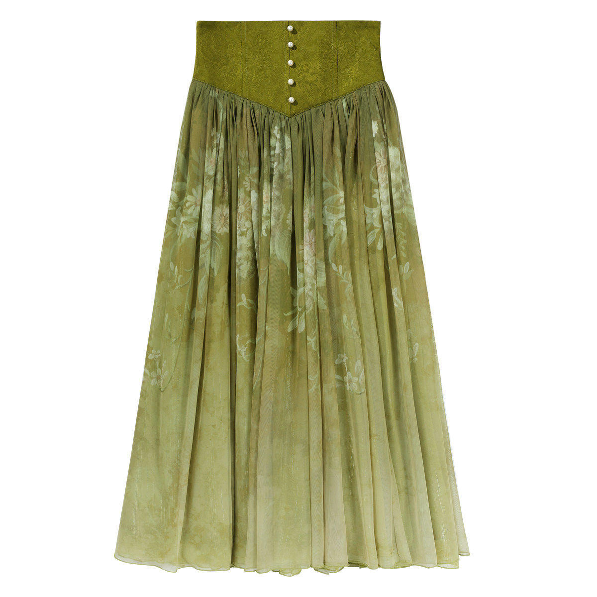 Olive Green Vintage Lace Ruffle Blouse And Skirt Set YOU0306