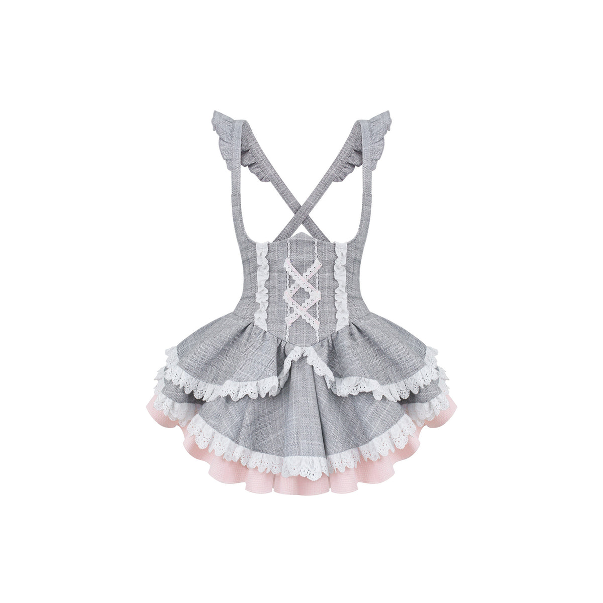 Ruffle Collar Shirt Gingham Jumper Set SER0148