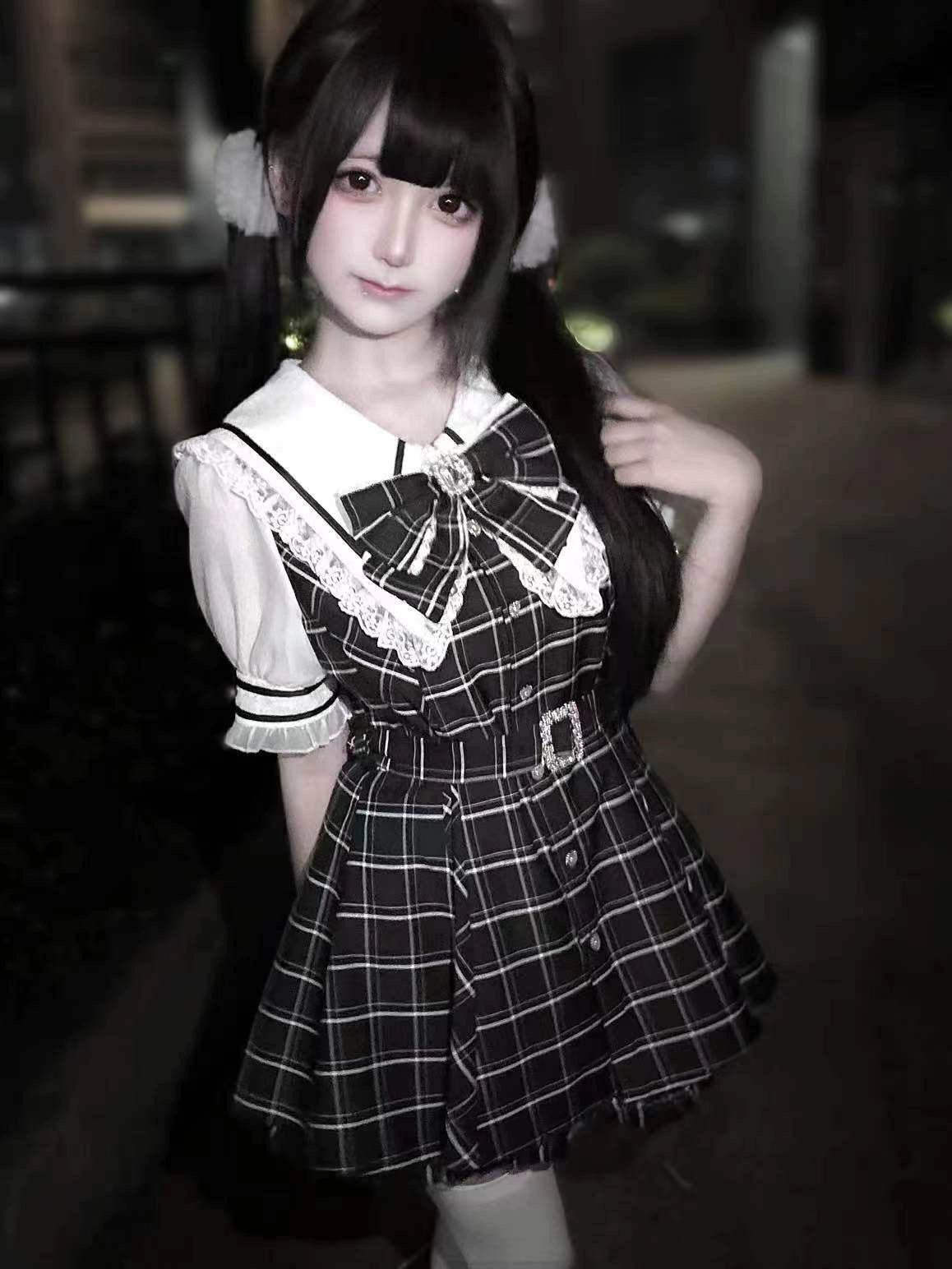 Waist Belt Checkered Dress MIL0006