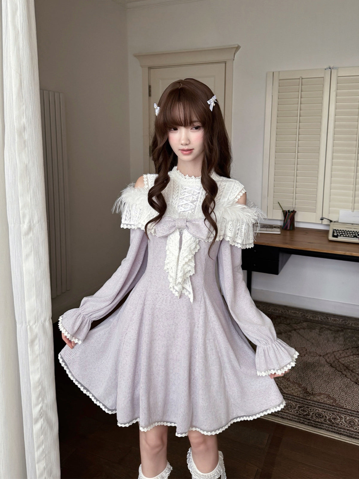 Wisteria Lace Capelet Knit Dress LAL0151