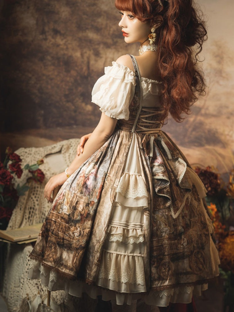 Classic Retro Picture Suspender Skirt CHE0011