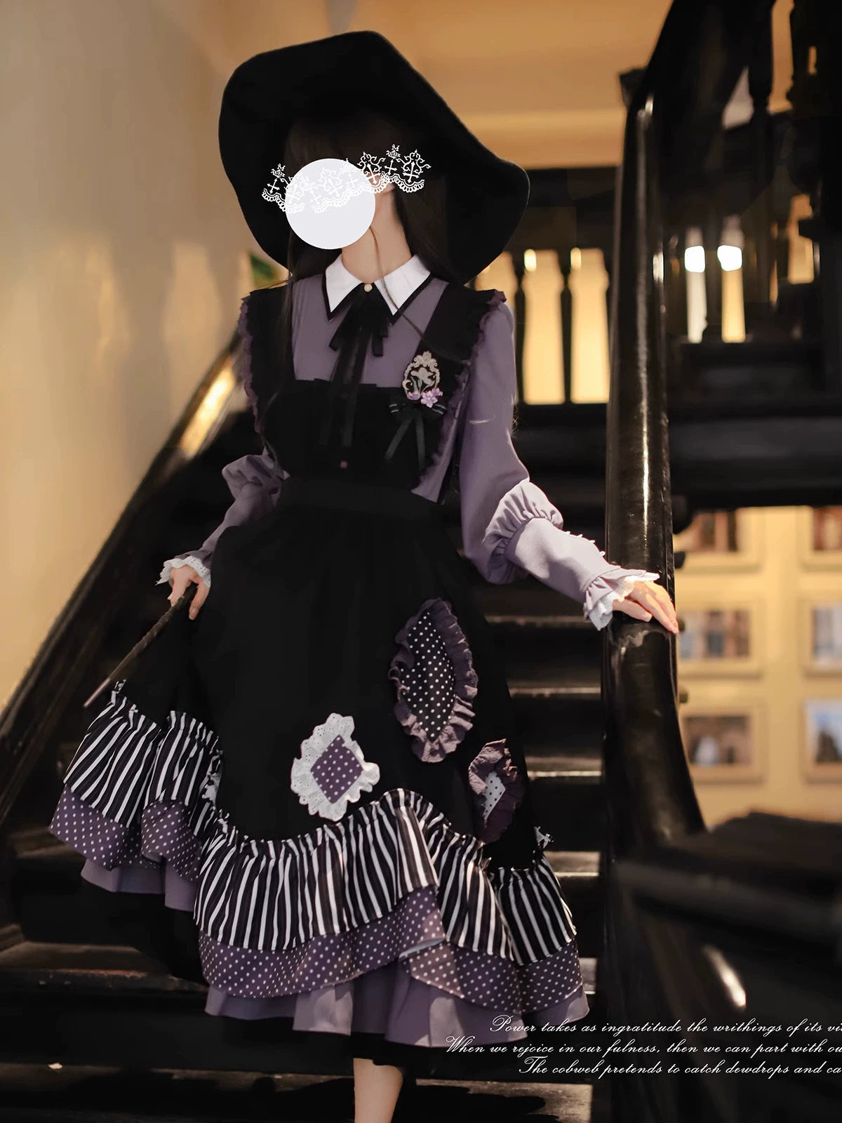 Gray, Purple, and Black Dress with Embroidered Mesh Overskirt Dress HUT0131