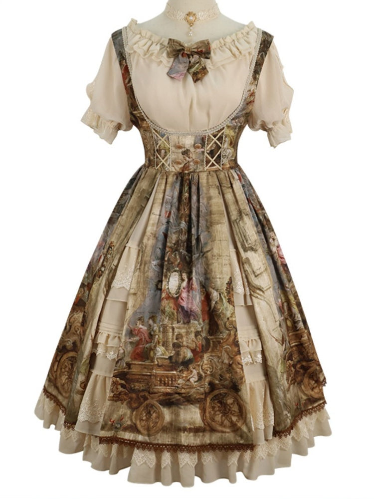 Classic Retro Picture Suspender Skirt CHE0011