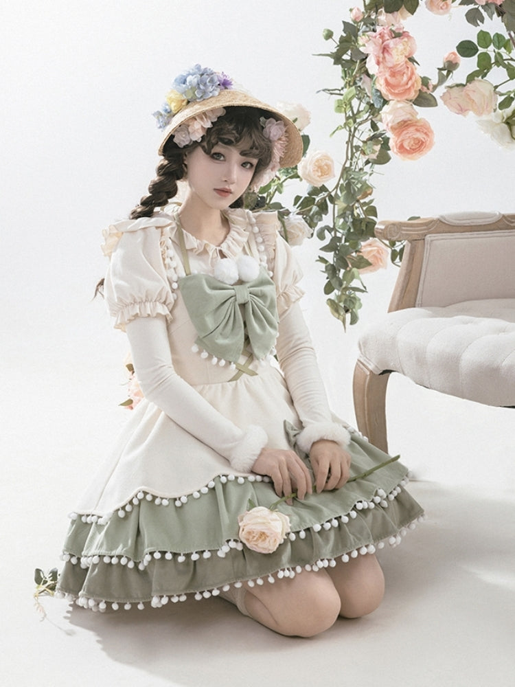 White Snow Princess Style Big Ribbon Tiered Mini Dress WIT0143