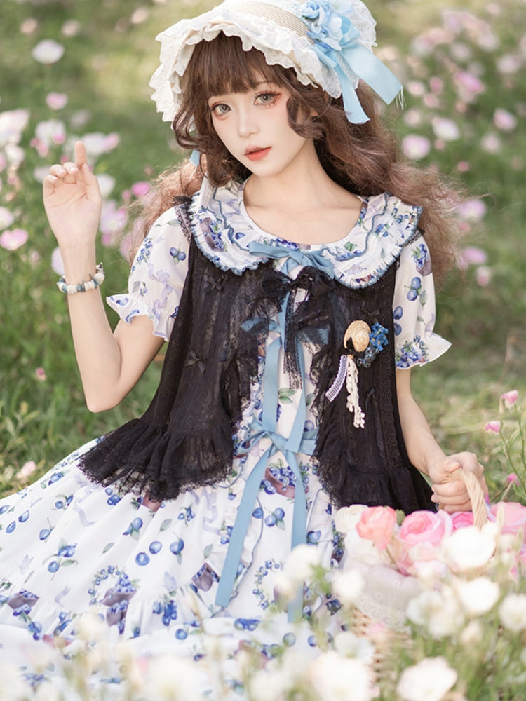 Blueberry Print Long Dress WIT0224