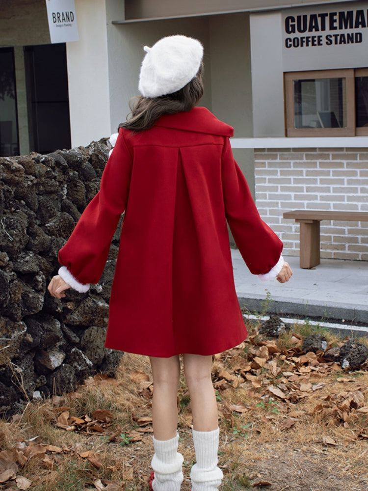 Faux Scarf Pom-Pom Wool Coat WIT0255