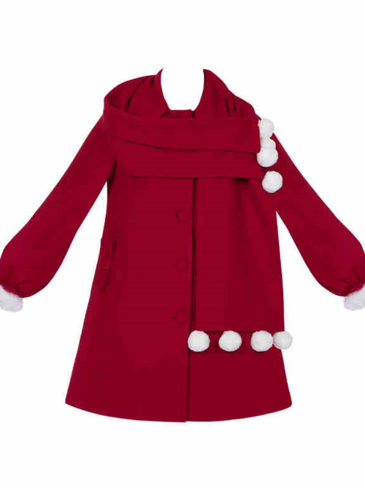Faux Scarf Pom-Pom Wool Coat WIT0255