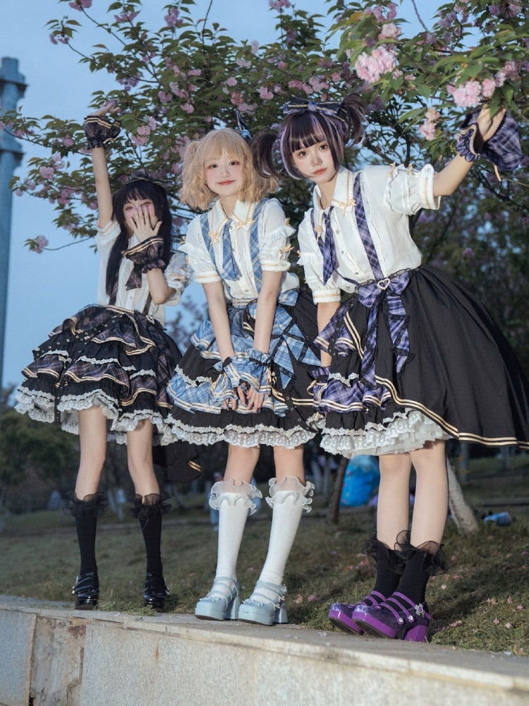 Frill Shirt & Check Cake Skirt CAT0004