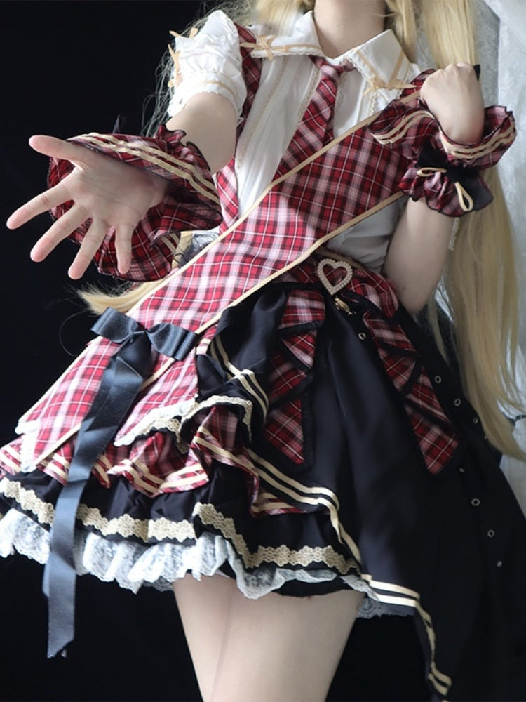 Frill Shirt & Check Cake Skirt CAT0004
