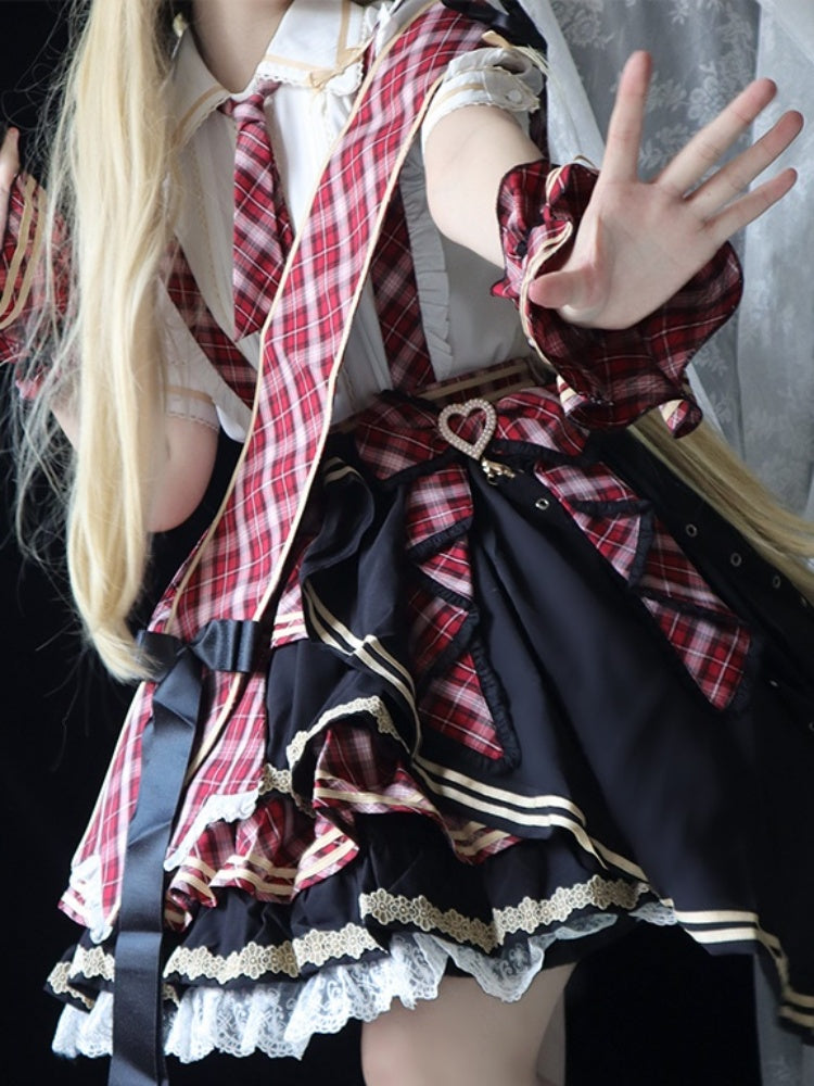 Frill Shirt & Check Cake Skirt CAT0004