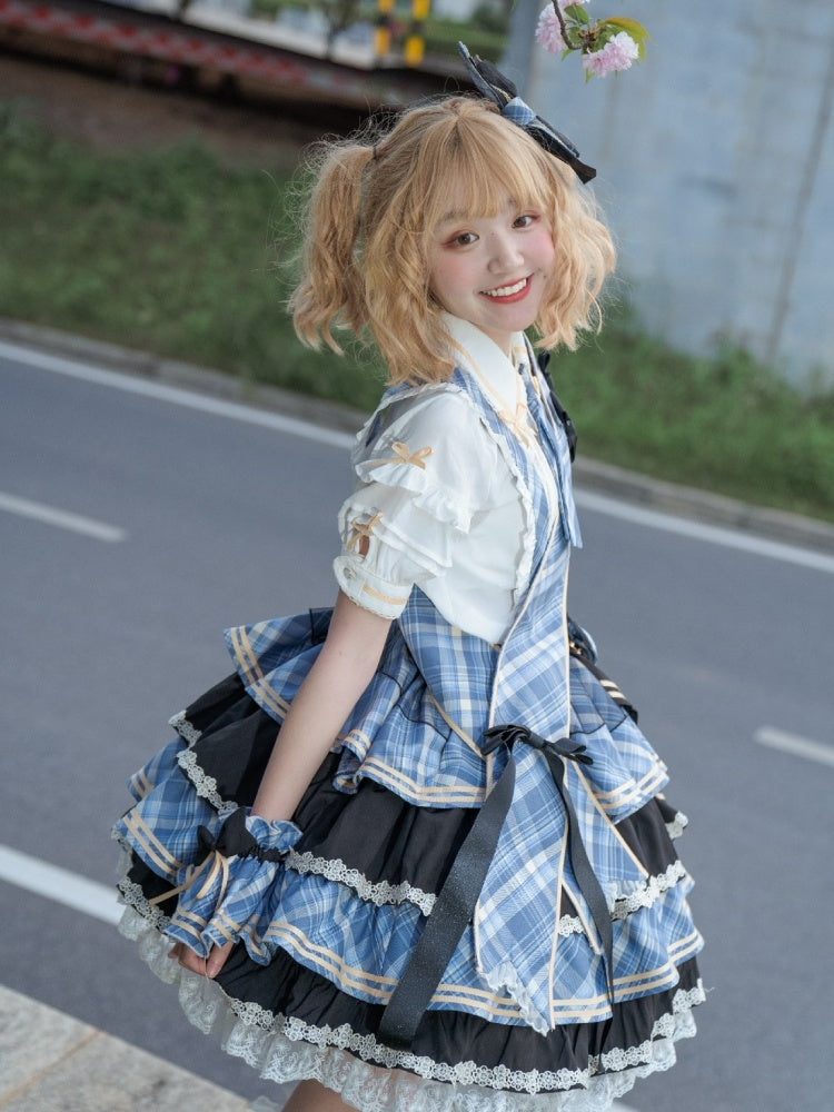 Frill Shirt & Check Cake Skirt CAT0004
