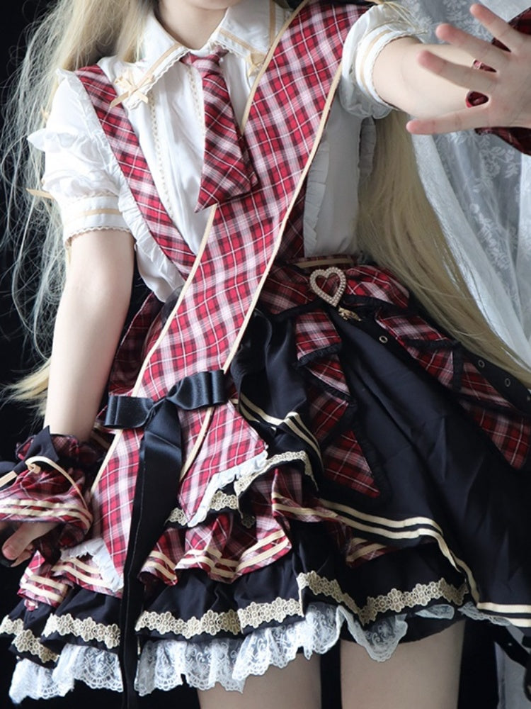 Frill Shirt & Check Cake Skirt CAT0004