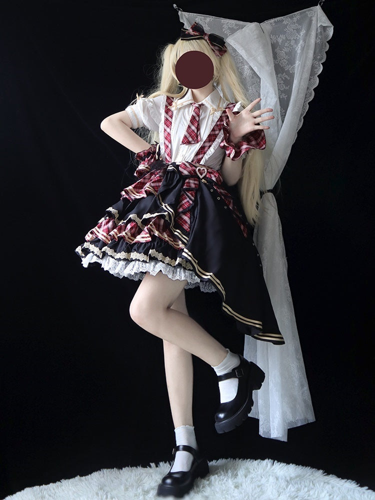 Frill Shirt & Check Cake Skirt CAT0004