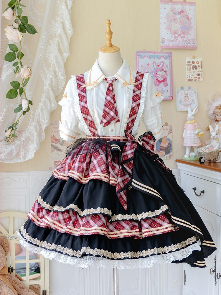 Frill Shirt & Check Cake Skirt CAT0004