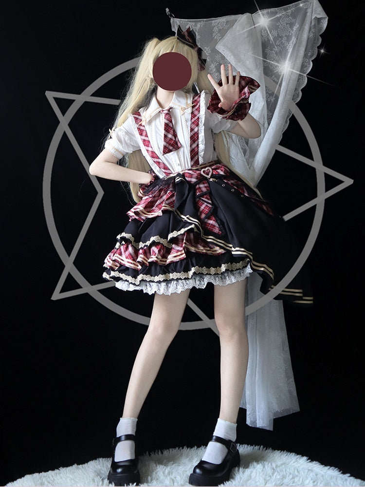 Frill Shirt & Check Cake Skirt CAT0004
