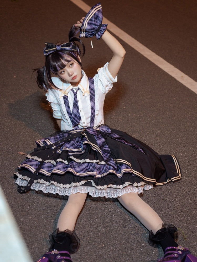 Frill Shirt & Check Cake Skirt CAT0004