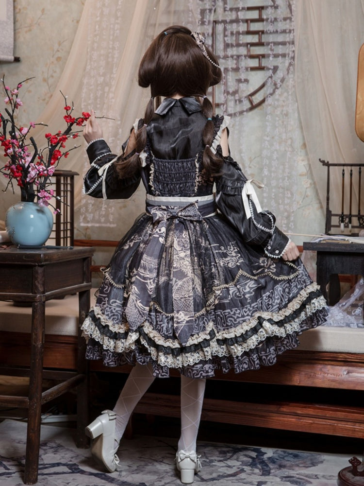 Open Shoulder Chinese Style Cake Dress CAT0010