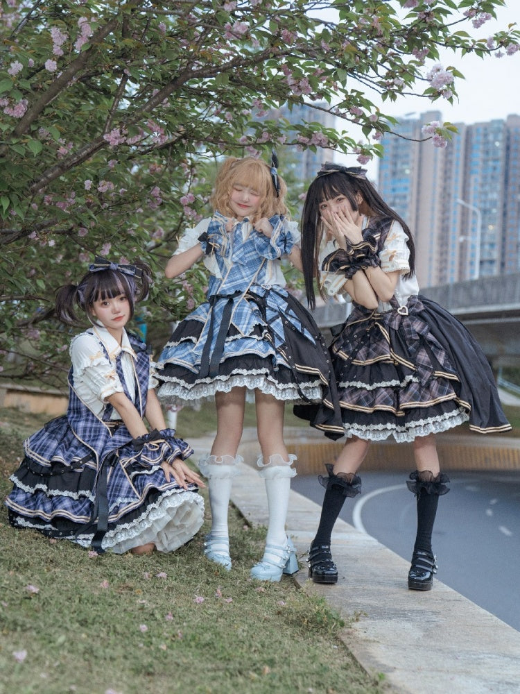 Frill Shirt & Check Cake Skirt CAT0004