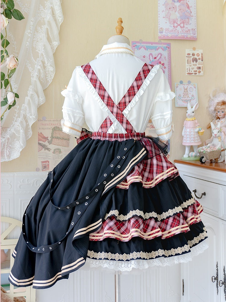Frill Shirt & Check Cake Skirt CAT0004