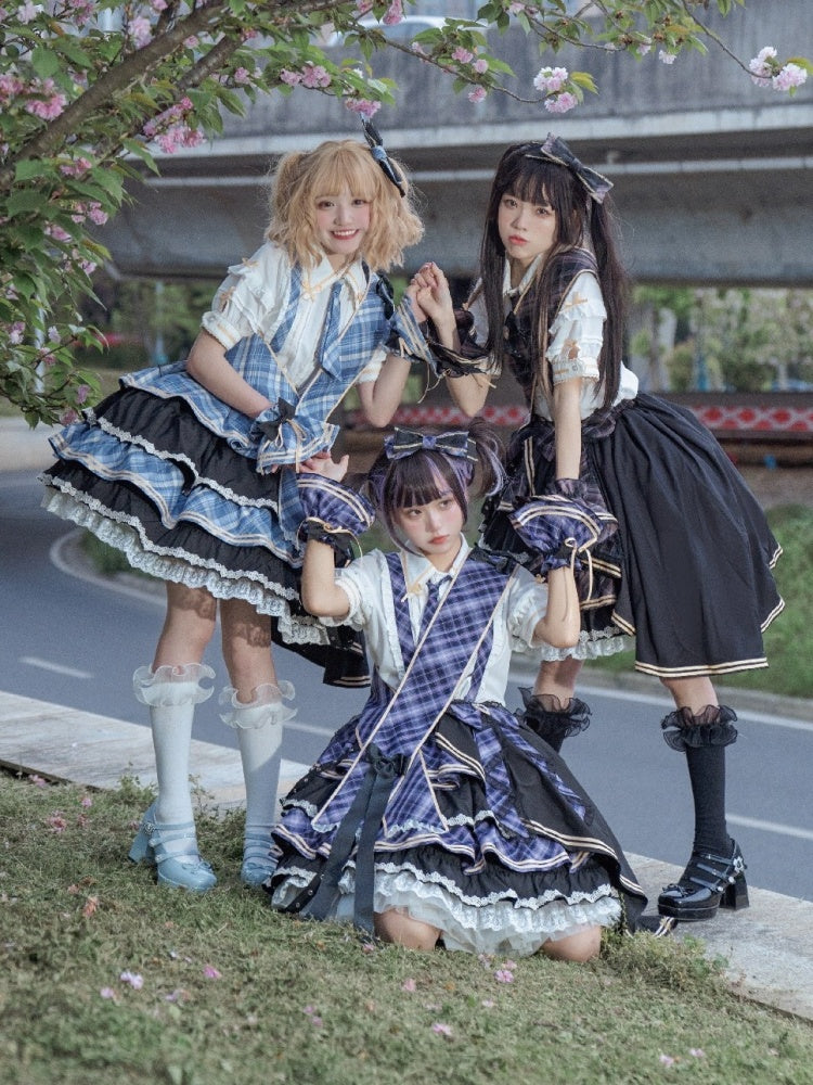 Frill Shirt & Check Cake Skirt CAT0004