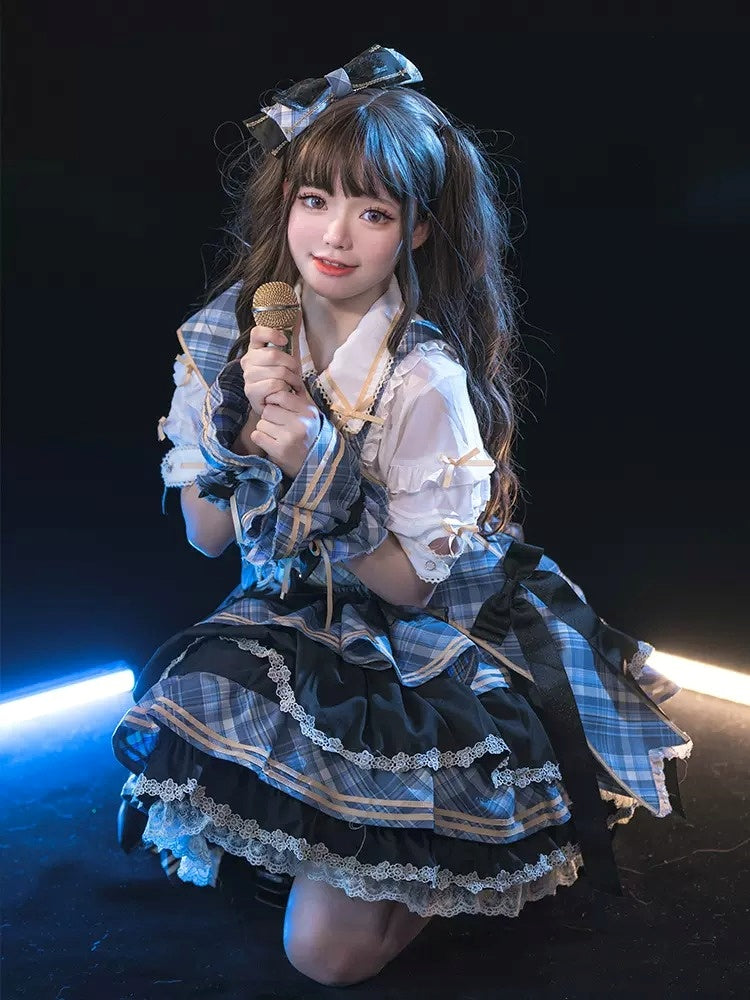 Frill Shirt & Check Cake Skirt CAT0004