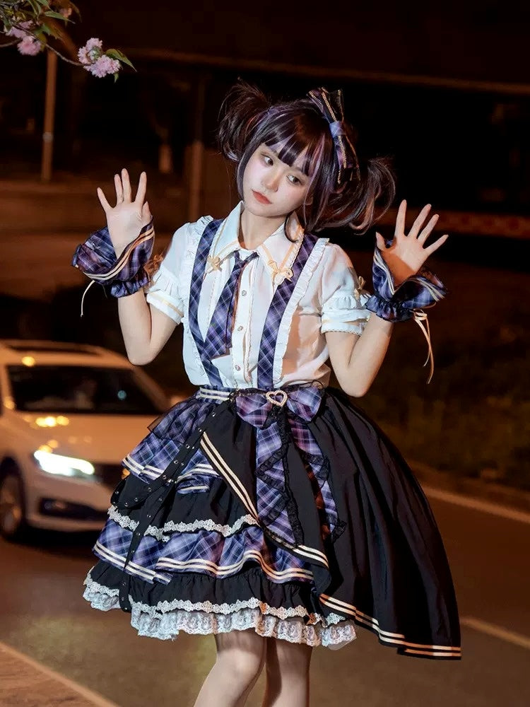 Frill Shirt & Check Cake Skirt CAT0004