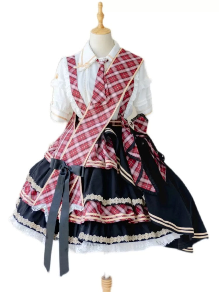 Frill Shirt & Check Cake Skirt CAT0004