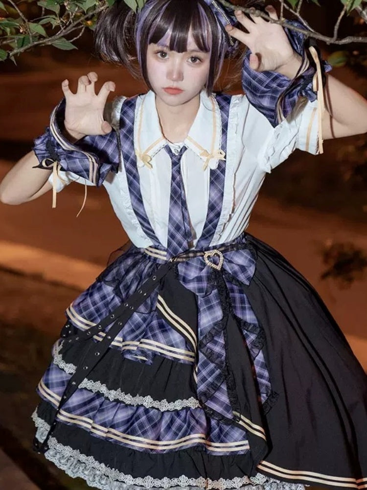 Frill Shirt & Check Cake Skirt CAT0004