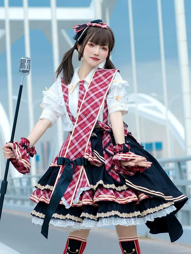 Frill Shirt & Check Cake Skirt CAT0004