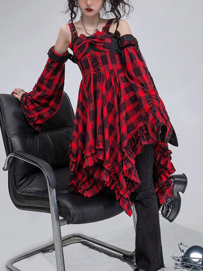 Punk Red and Black Check Print Dress WIT0090