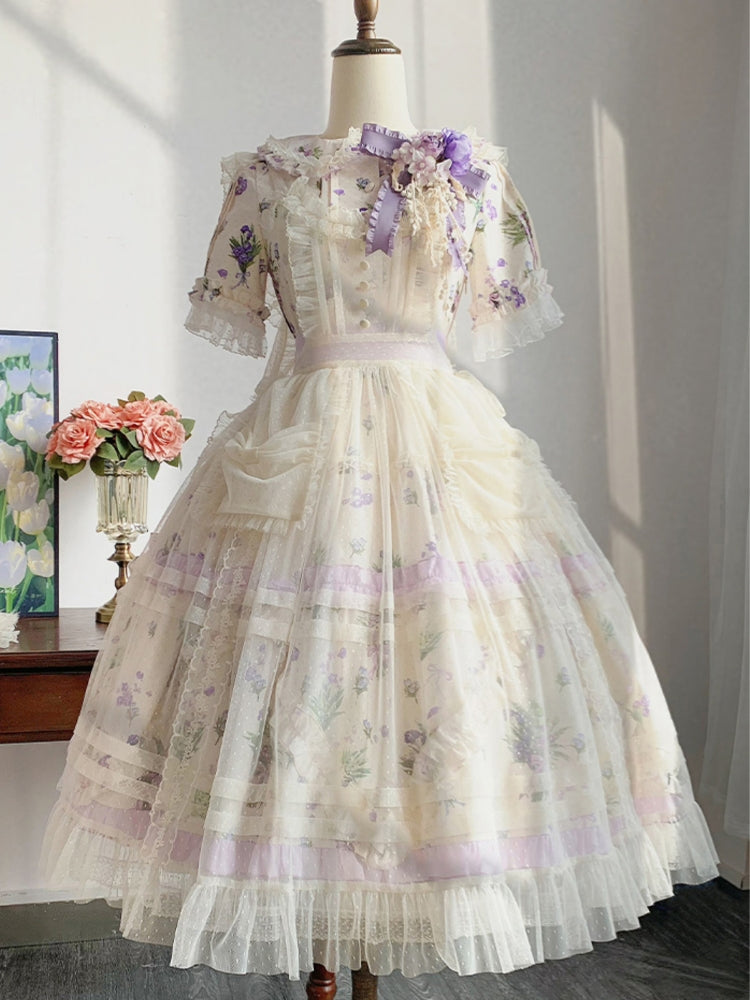 Purple Floral Ribbon Middle Dress WIT0087