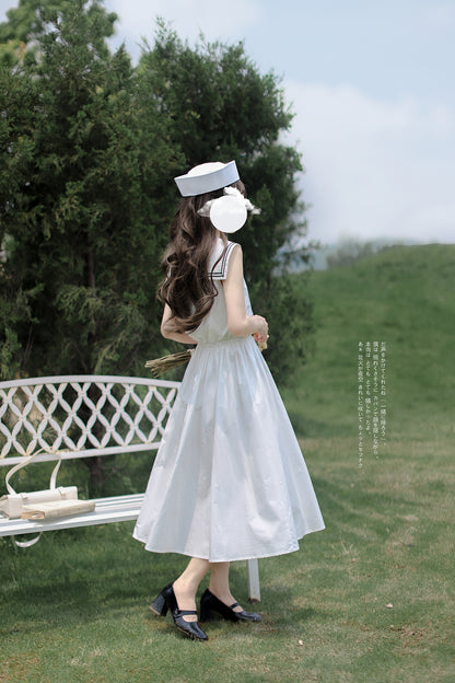 French Elegant Sleeveless White Dress HUT0046